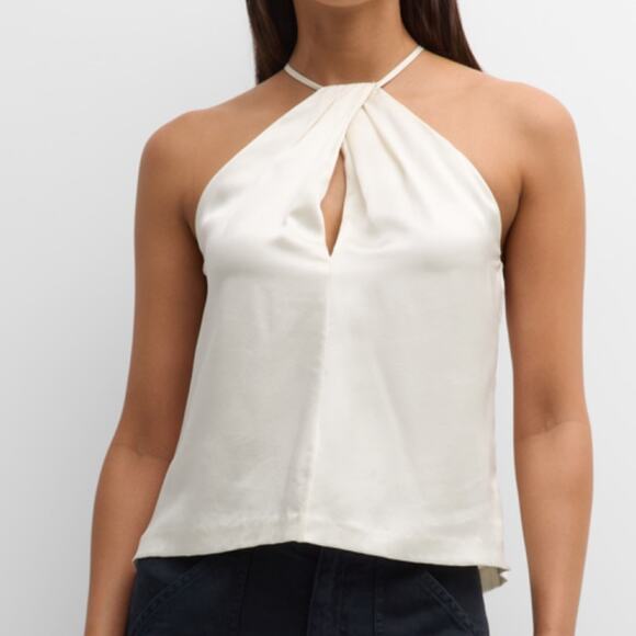 NWT NILI LOTAN Edwige Halter Keyhole Silk Top *stained* Ivory Women’s XL - Picture 1 of 13